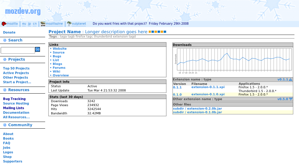 mozdev project overview mockup